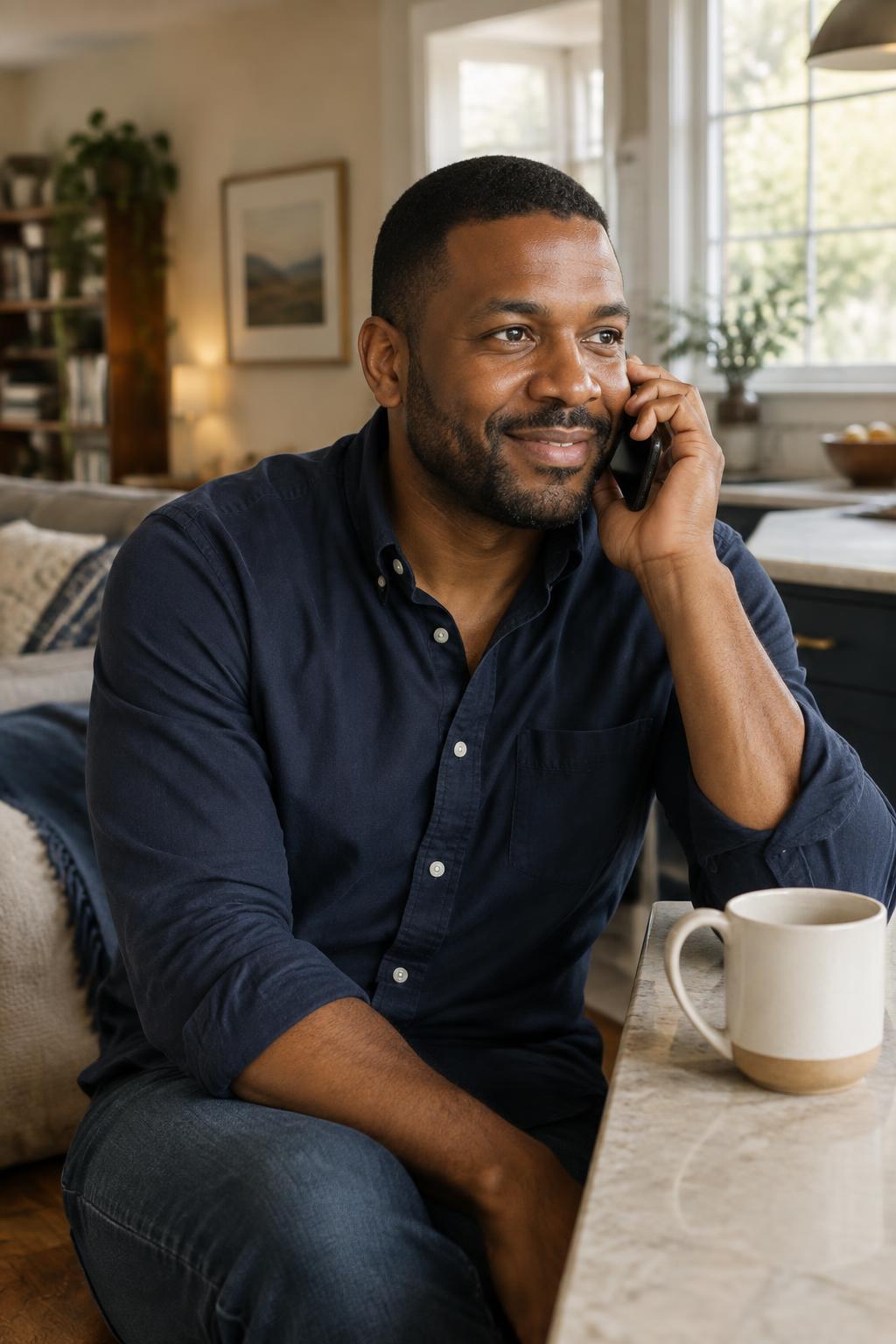 A first-time buyer on the phone getting a straight answer about their mortgage